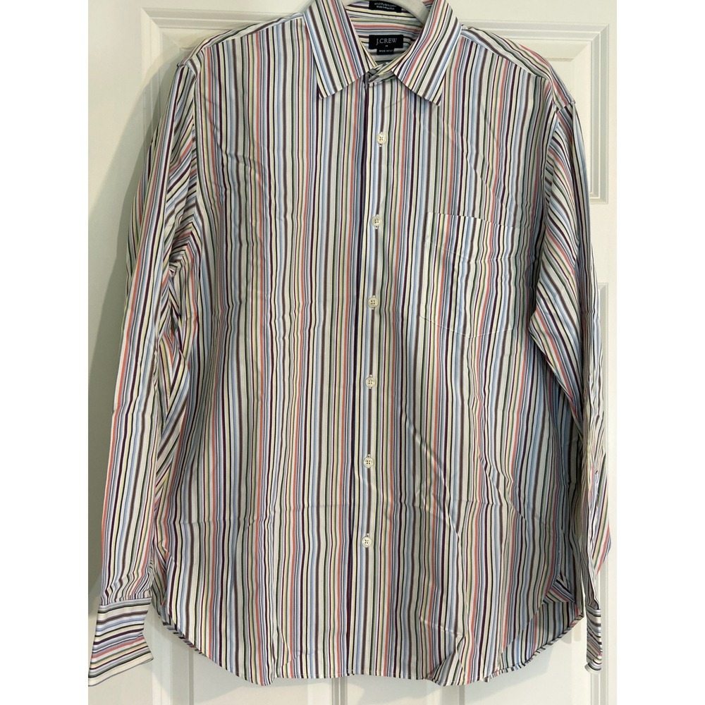 J.Crew Mens Med Multi Color Striped Button Down Shirt 80s 2-Ply 100% Cotton